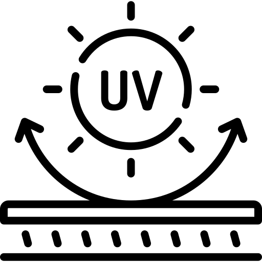 A graphic with showing UV-radiation of the sun reflecting of a surface